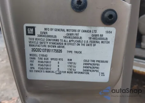 2005 Chevrolet Silverado from USA, damaged, VIN 2GCFC13T951175626